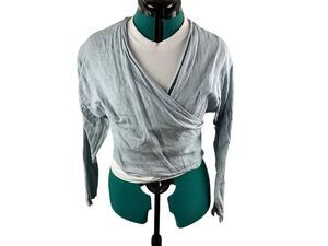 Scandal Linen Blue Wrap Blouse- size S